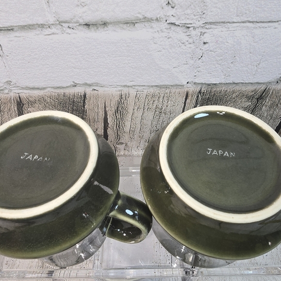 VINTAGE MID CENTURY MODERN CREAM AND SUGAR BOWL DARK JADE GREEN FROM JAPAN EUC - Picture 9 of 10